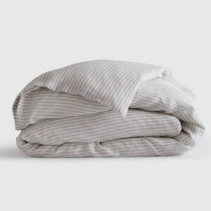 NWOT QUINCE European Linen Duvet Cover - Mist/White Stripe - King/Cal King